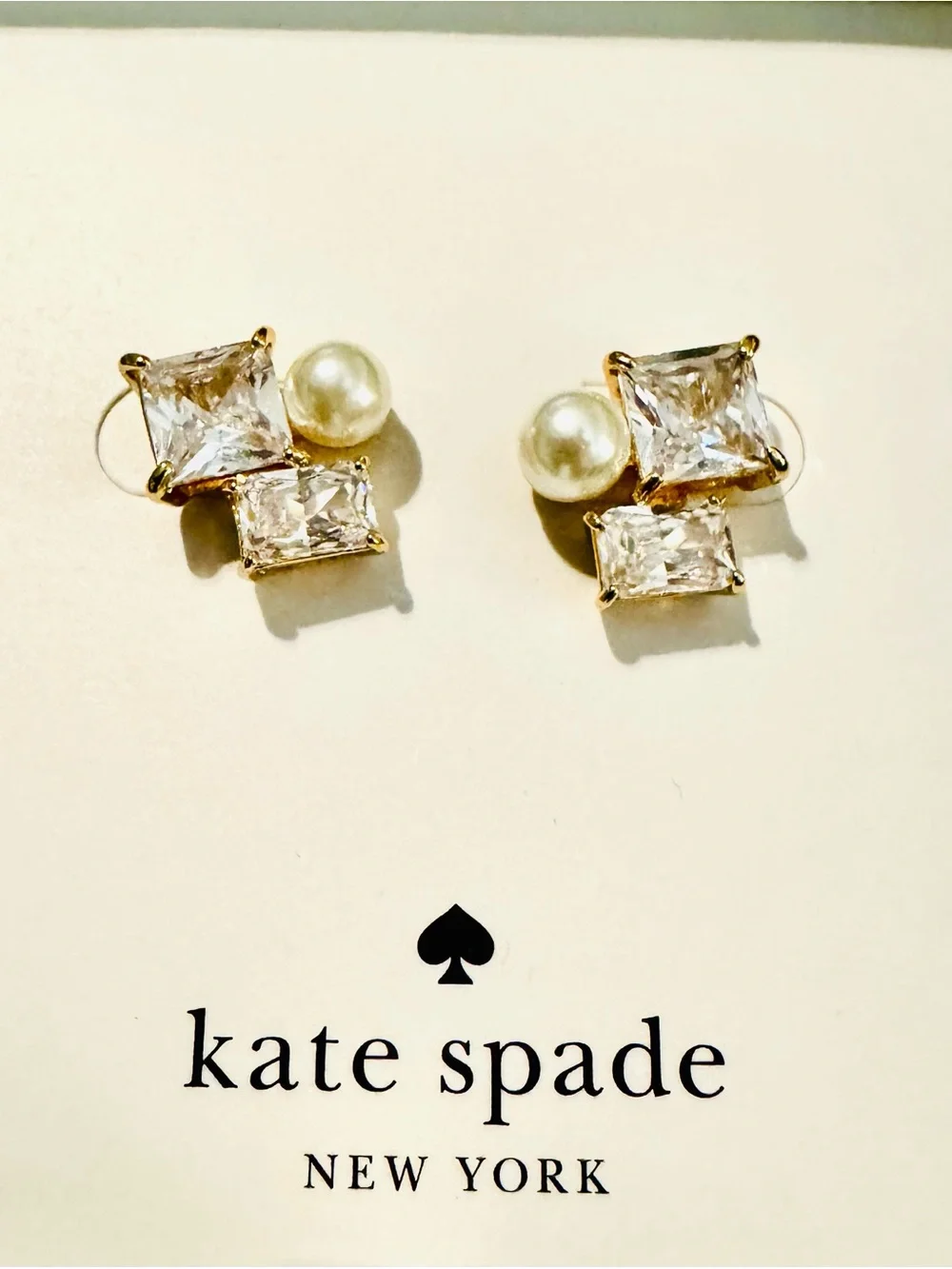 Kate Spade Gold Tone Clear Crystal & Pearl Cluster Stud Earrings VICTORIA - NIB